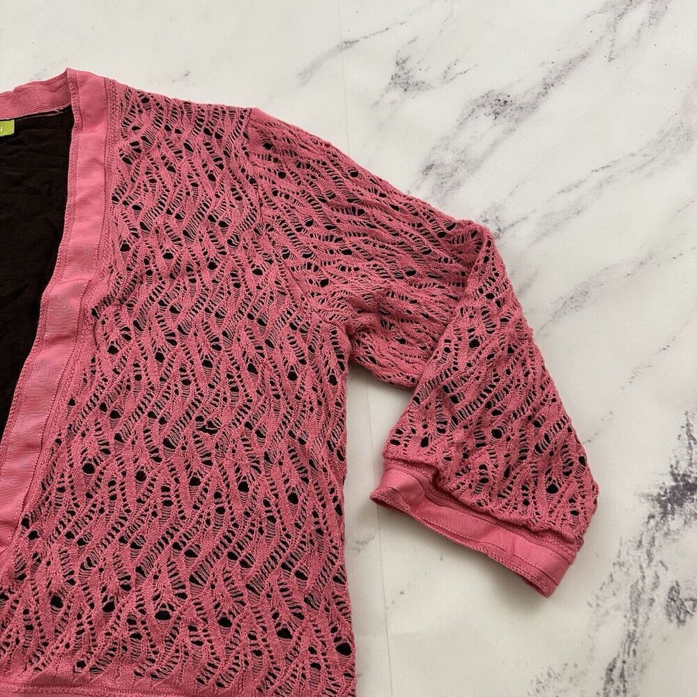 Sigrid Olsen Vintage y2k Cropped Cardigan Sweater Size XL Pink Brown Crochet Bow - Picture 3 of 11